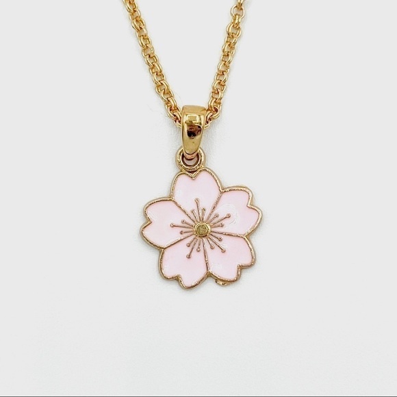 Gold Rope Chain With Sakura Cherry Blossom Enamel Charm. - Picture 2 of 3